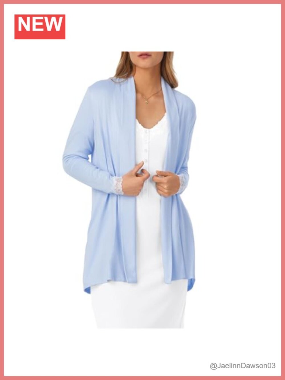 Sweater Knit Wrap Cardigan with Lace Trim and Pockets